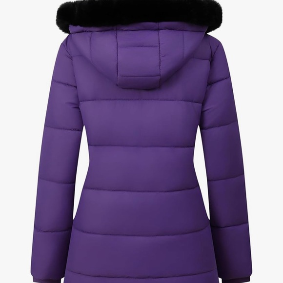 Women's Purple Puffer Coat with faux fur hood down jacket - Picture 2 of 2